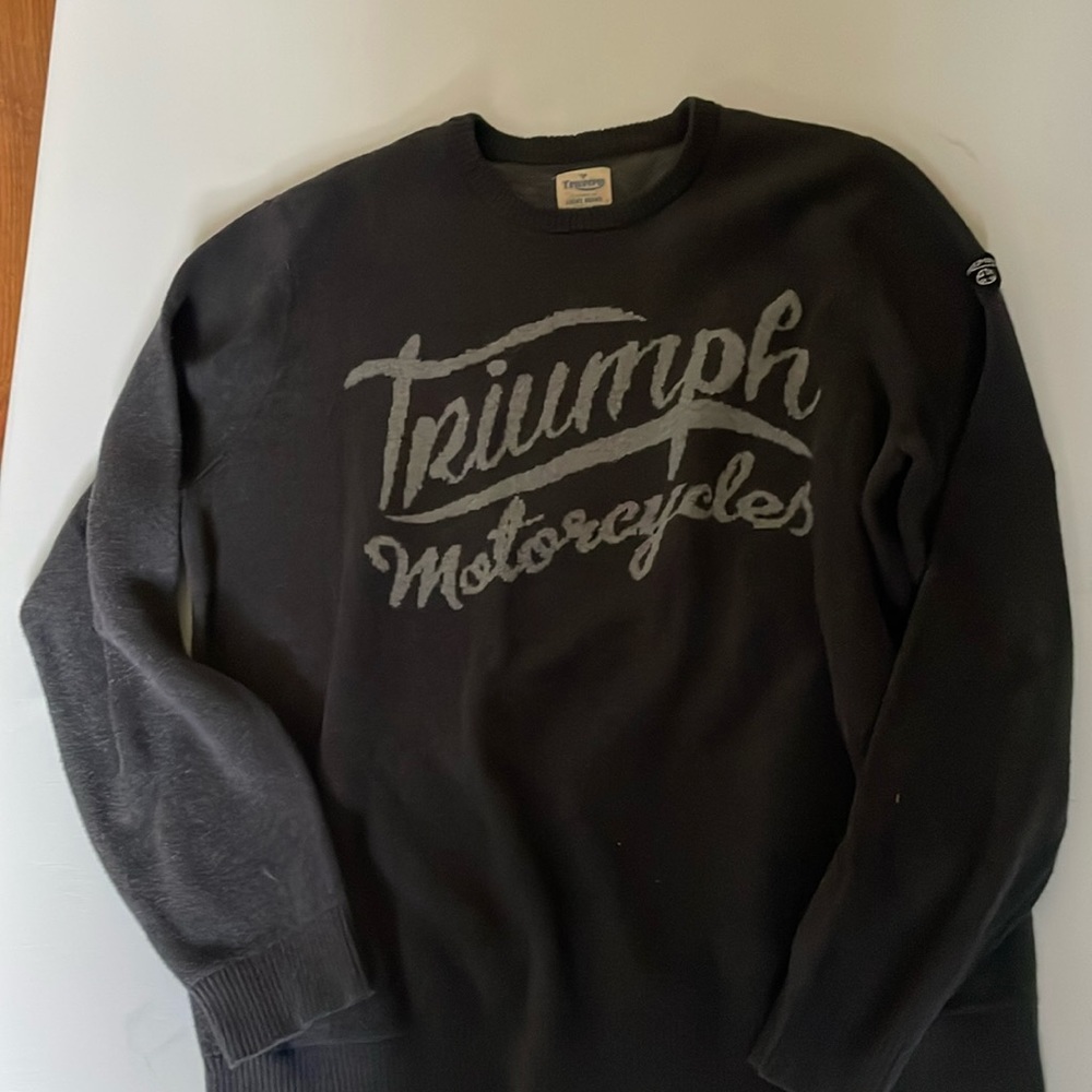 Lucky Brand Triumph Motorcycle Blue/Gray Sweater Size XL.  About 23” pit to pit